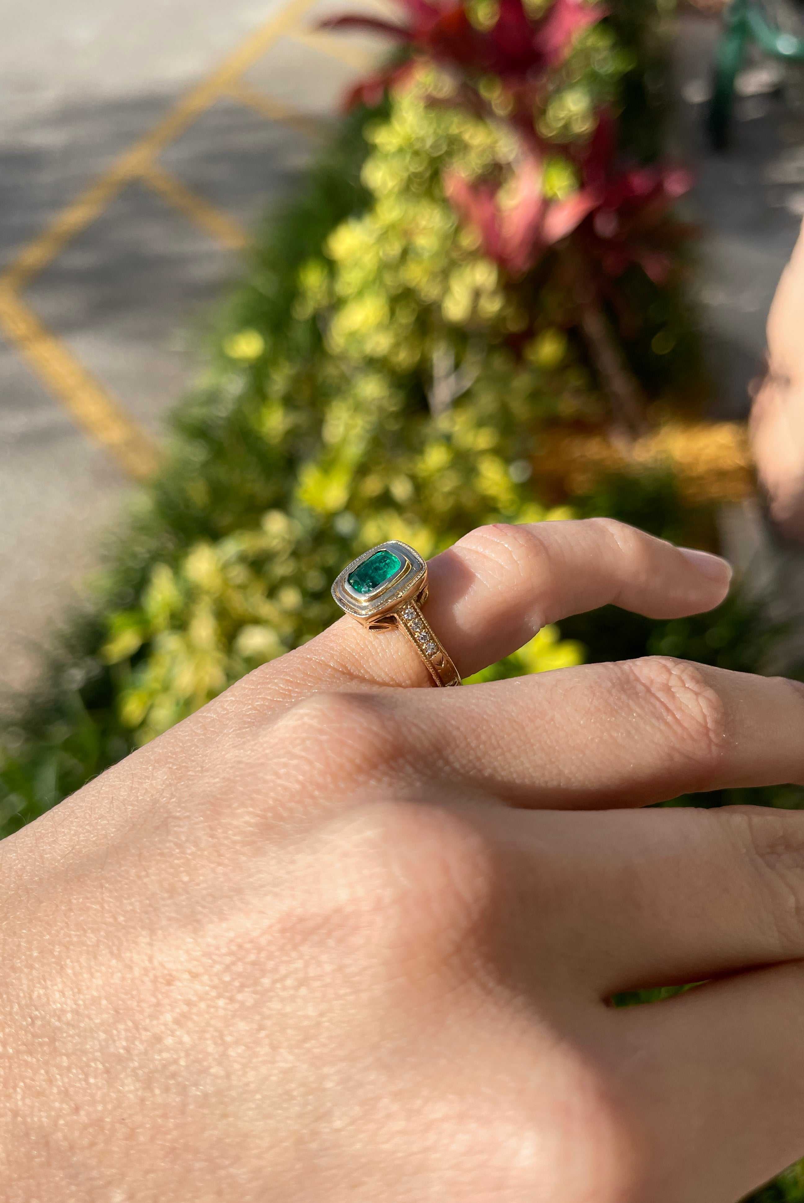 Statement Piece: Cushion Cut Emerald & Diamond Ring in 14K Gold