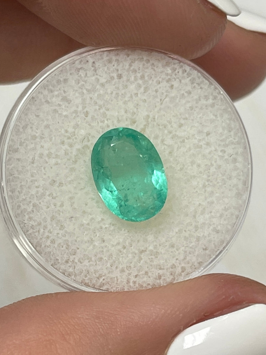 Exquisite Oval-Cut Colombian Emerald, 2.63 Carats - Light Greenish Blue