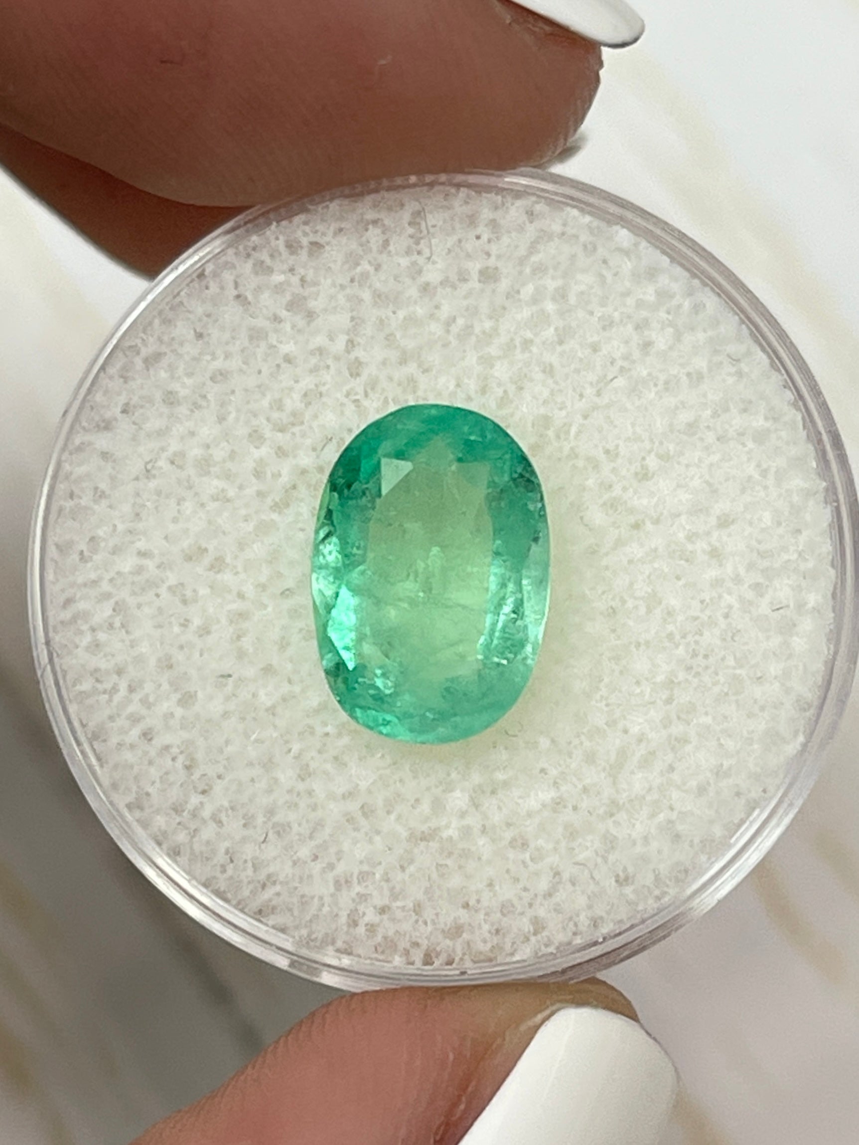 Oval Cut Colombian Emerald - 2.78 Carats - Natural Light Yellowish Green