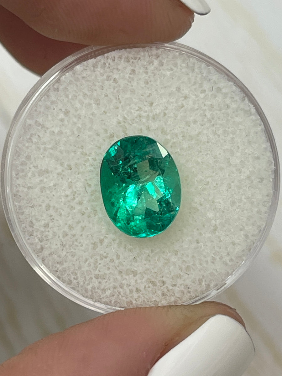 Vivid Bluish Green 2.80 Carat Natural Colombian Emerald - Oval Cut