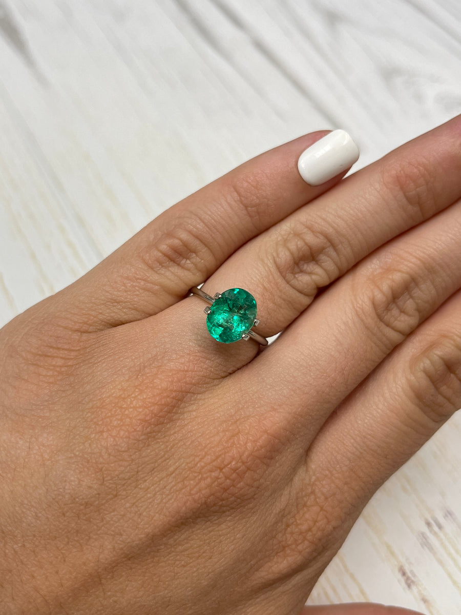 2.80 Carat Gemmy Vivid Bluish Green Natural Loose Colombian Emerald-Oval Cut