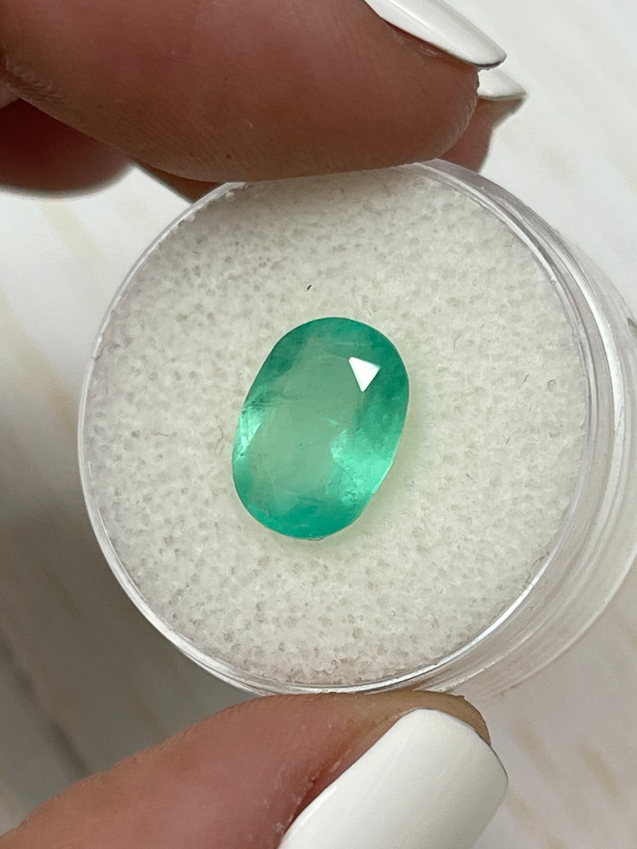 Vibrant 2.90 Carat Natural Colombian Emerald - Oval Shaped in Pastel Mint Green