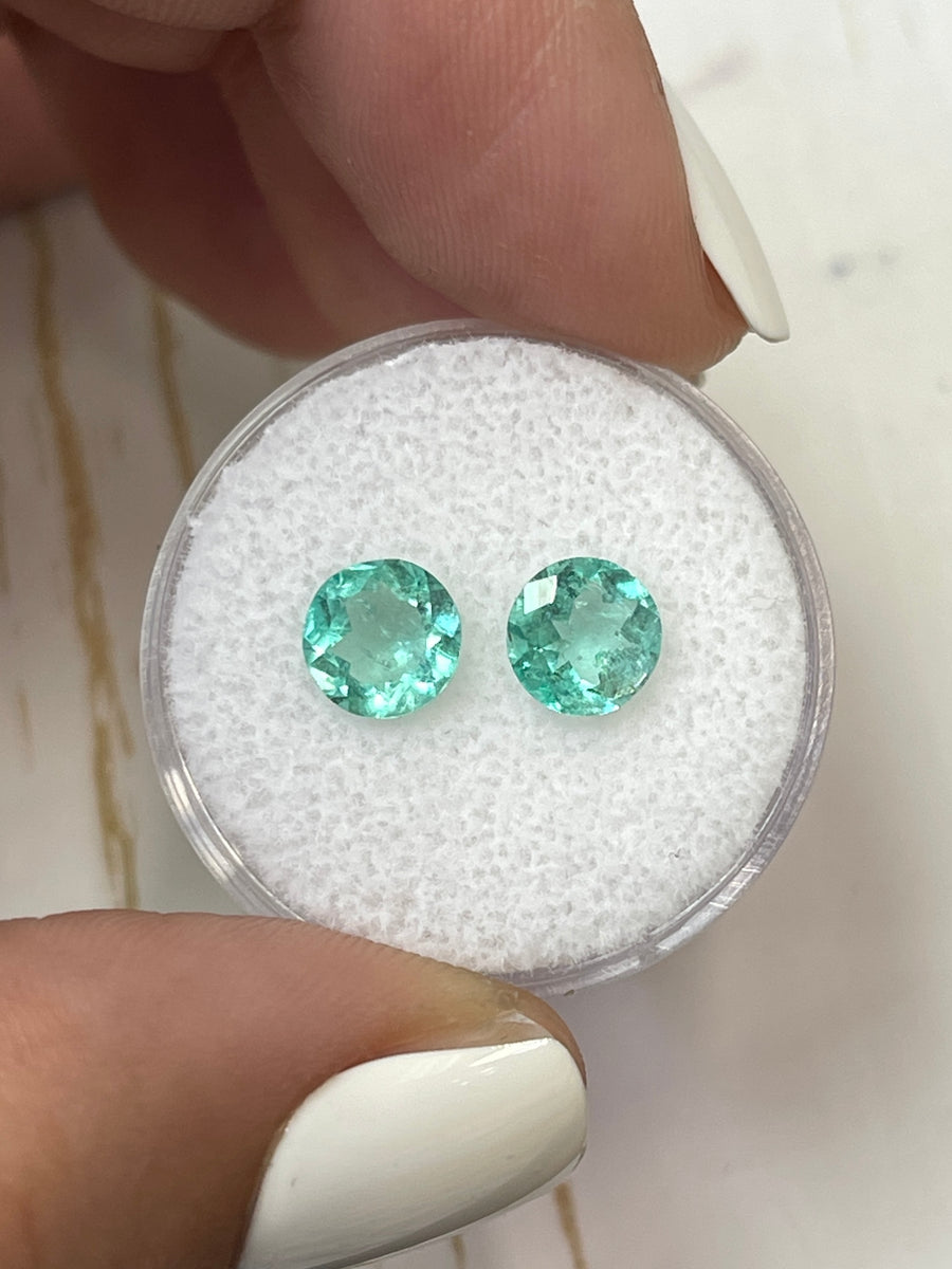 1.68 Total Carat Weight Colombian Emeralds, 6.6x6.6mm Size, in a Matching Bluish Green Shade
