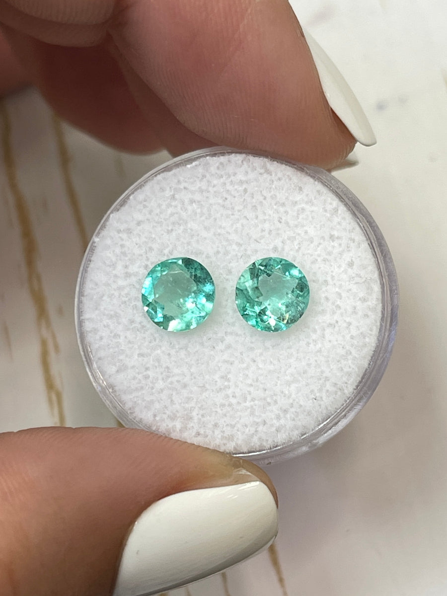 A Pair of Loose Colombian Emeralds, 1.68tcw, 6.6x6.6mm, in Coordinated Bluish Green Hue