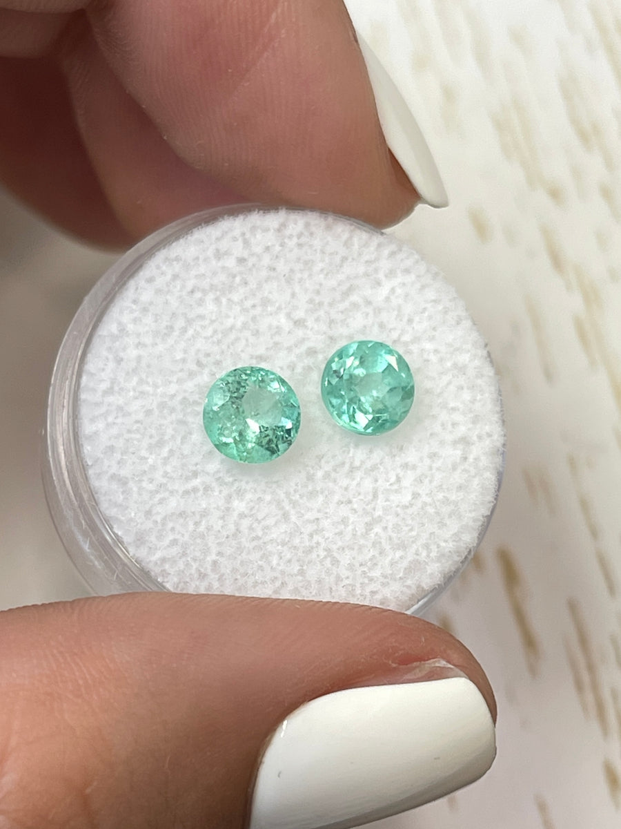 Handpicked 1.85 Carat Colombian Emeralds - 6x6 Round Cut, Light Green