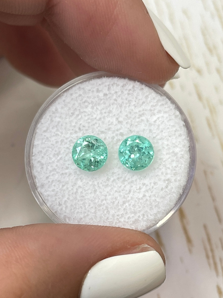 Pair of Loose Round Colombian Emeralds - 1.85tcw, Light Green