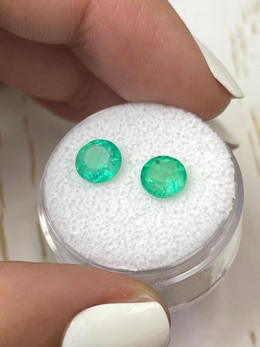 6.7x6.7mm Colombian Emeralds - 2.06tcw - Natural Round Cut Gems in Yellowish-Green