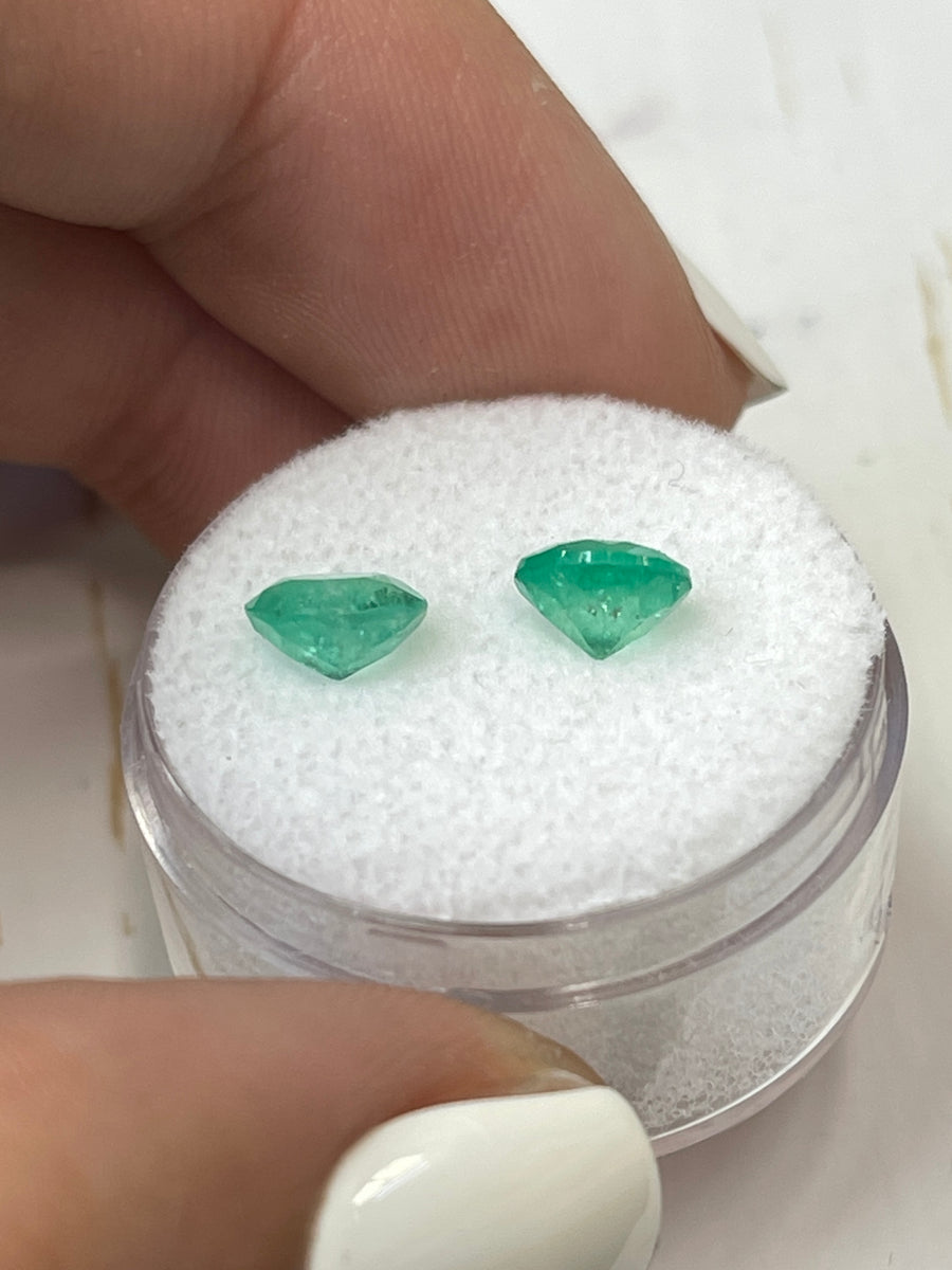 Two Identical Yellowish Green Colombian Emeralds - 2.06tcw - Loose Round Gemstones