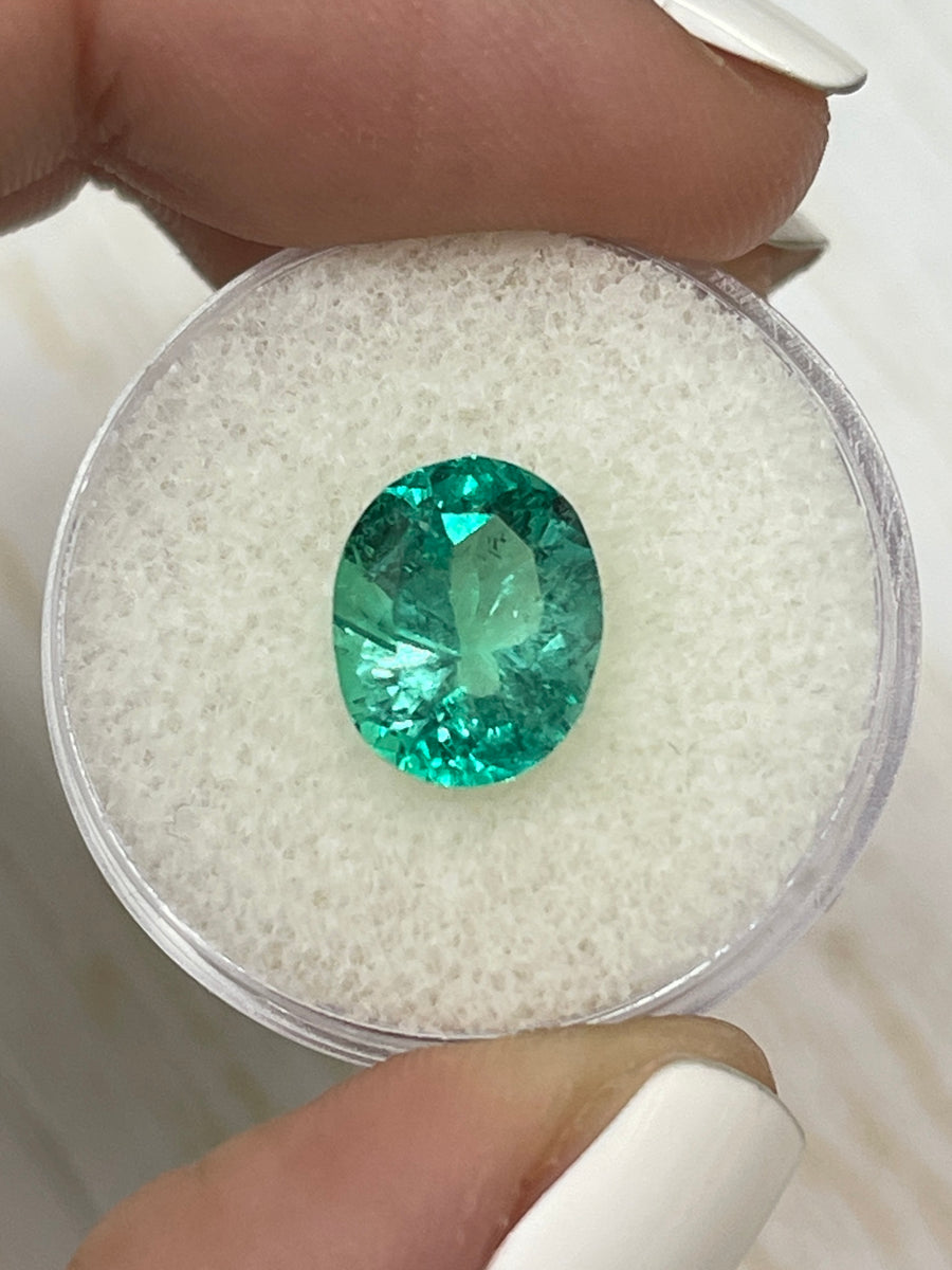 11x9 Oval Cut Bluish Green Colombian Emerald - 3.33 Carats