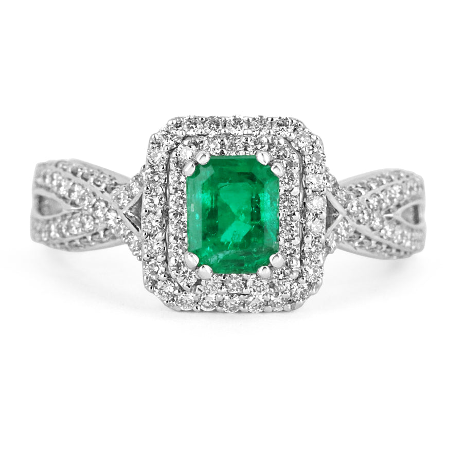 2.23tcw AAA+ Emerald & Diamond Halo Statement Ring