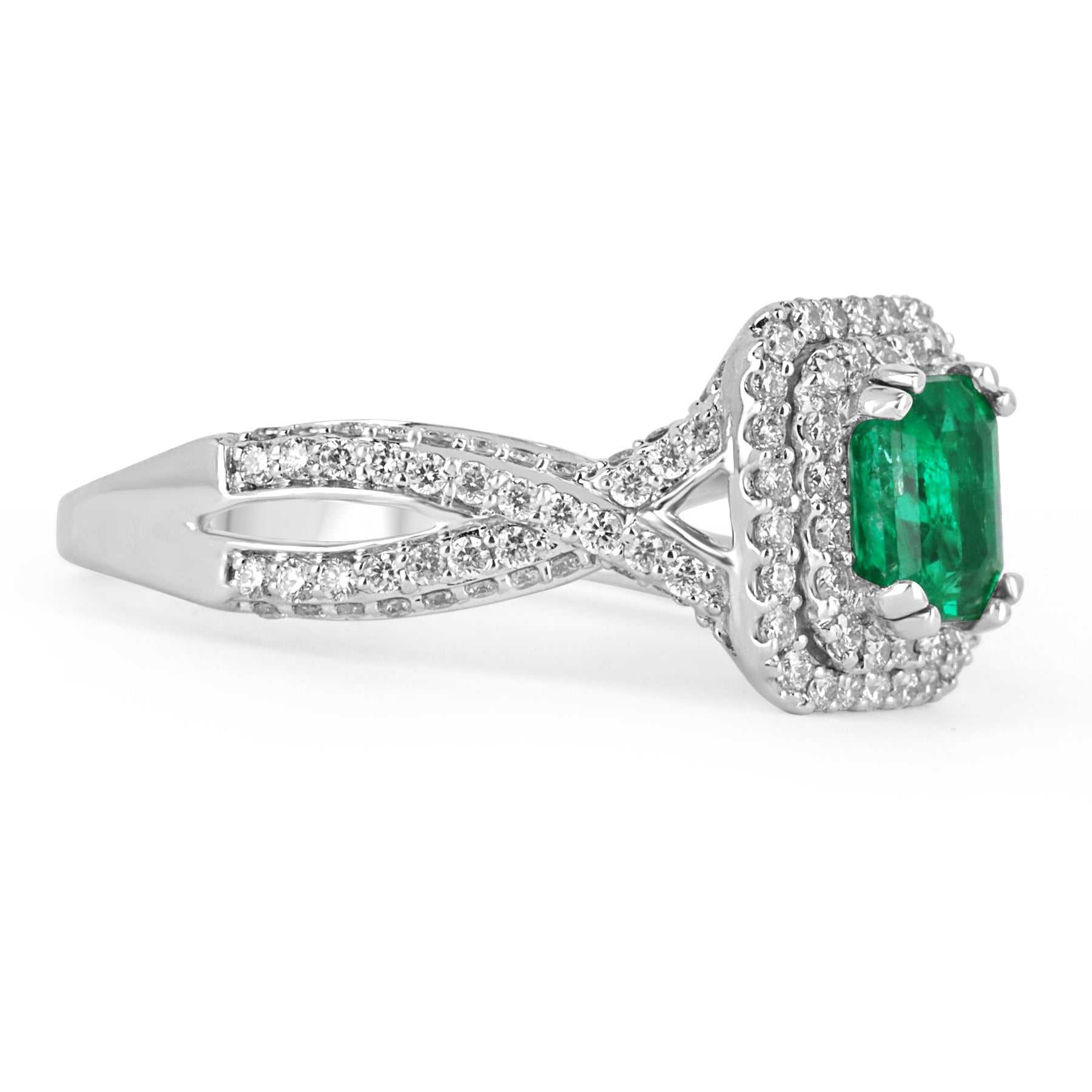 2.23tcw AAA+ Emerald & Diamond Halo Statement Ring