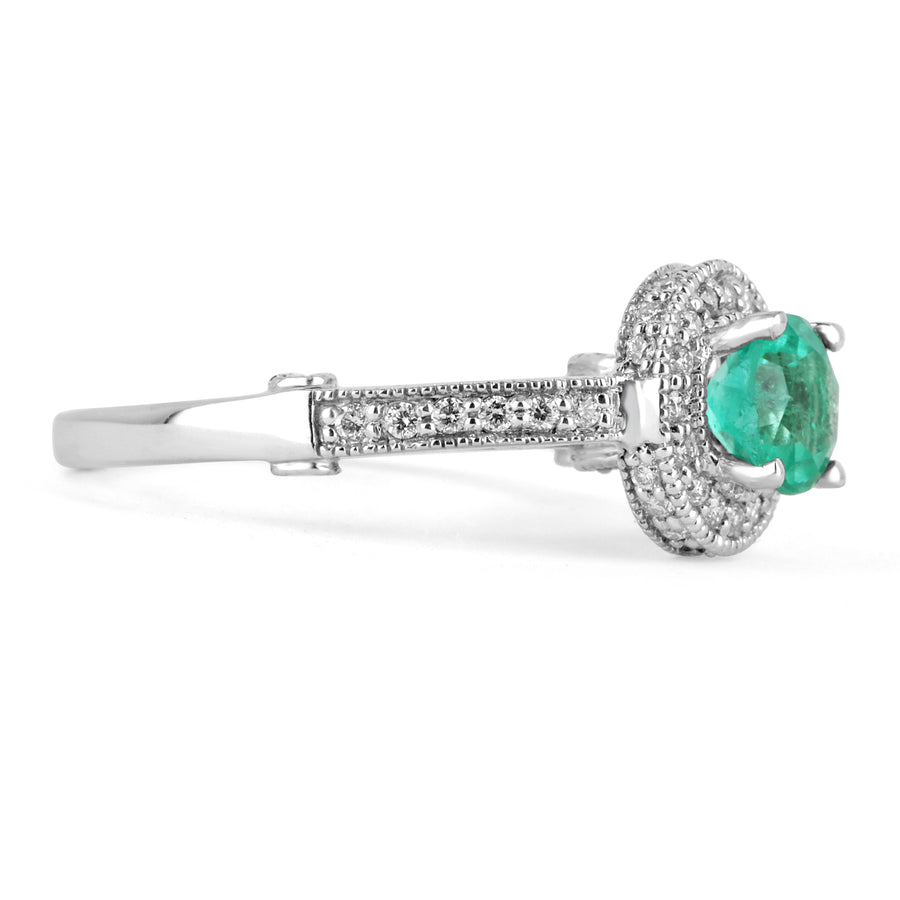 1.45tcw Round Emerald & Diamond Halo Engagement Ring 14K