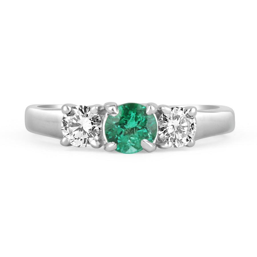 Elegance in Trio: 1.03tcw Emerald & Diamond 3 Stone Engagement Ring in White Gold 14K