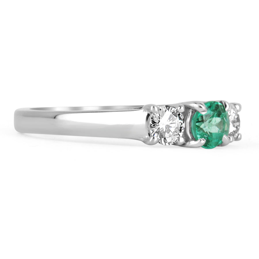 Dazzling Brilliance: 1.03tcw Emerald & Diamond 3 Stone Engagement Ring - White Gold 14K Beauty