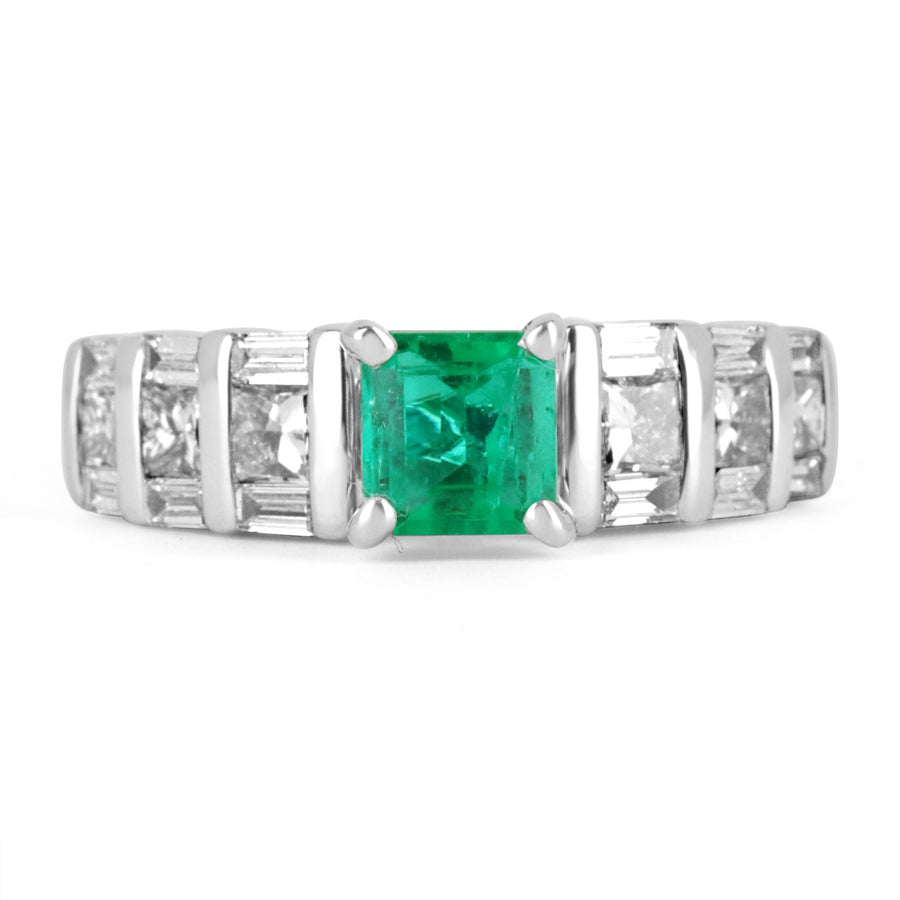 1.10tcw Vivid Green Colombian Emerald & Diamond Princess Cut Engagement Ring 14K