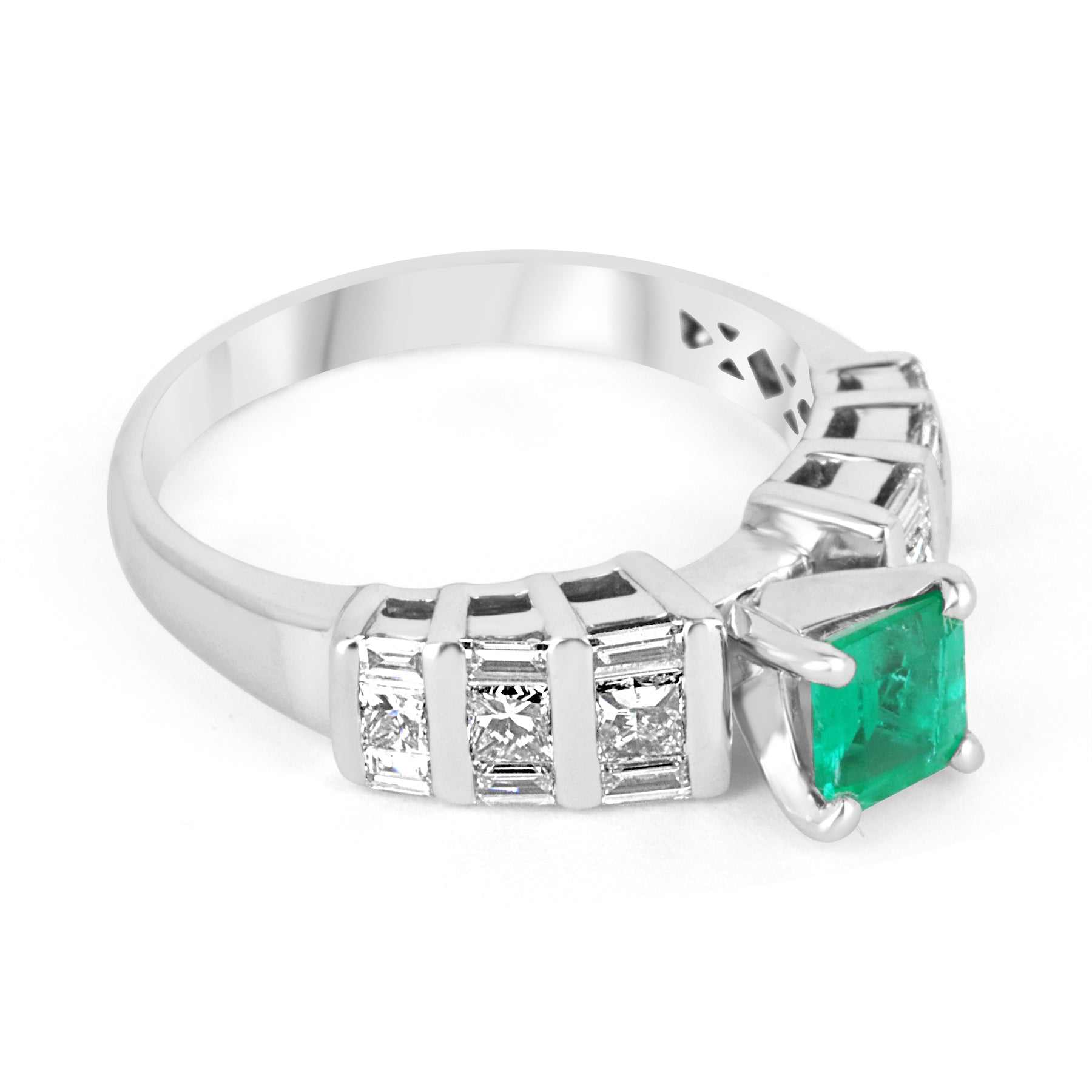 1.10tcw Vivid Green Colombian Emerald & Diamond Princess Cut Engagement Ring 14K - JR Colombian Emeralds