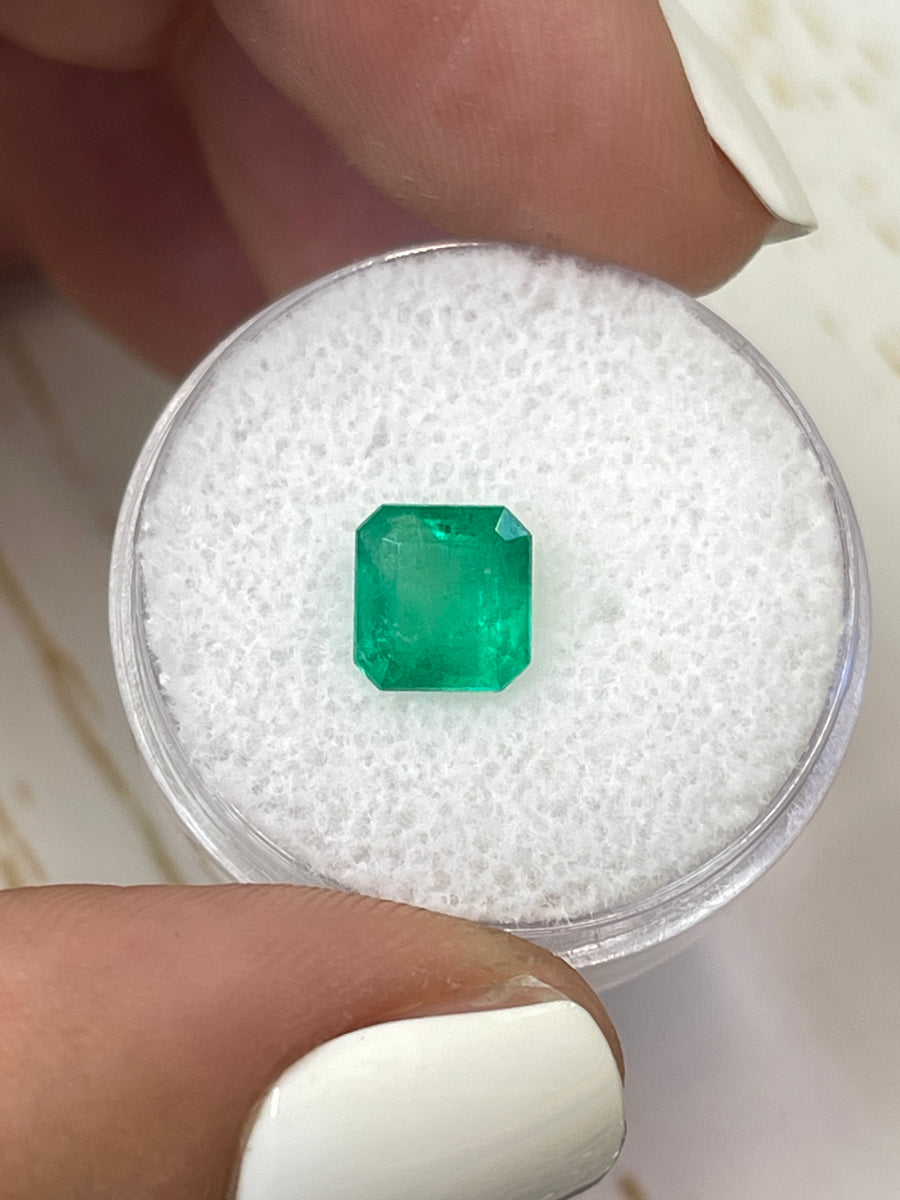 Unset Colombian Emerald: 1.29 Carat Asscher Cut in Yellow-Green Hue