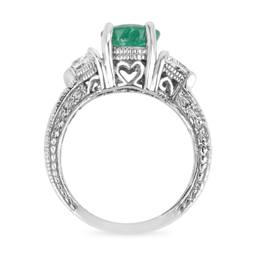 Cabochon Colombian Emerald and Diamond Three-Stone Ring