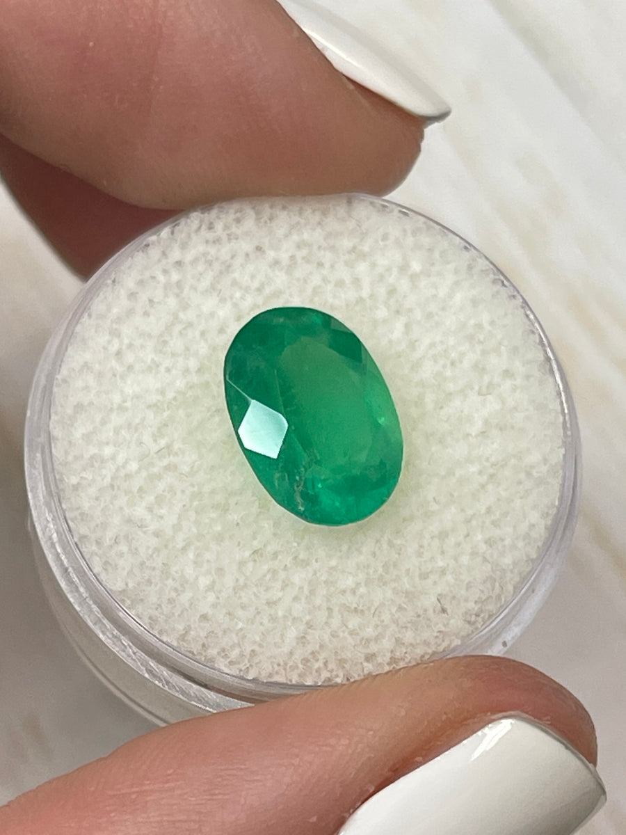 Neon Green Oval-Cut 3.46 Carat Colombian Emerald, All-Natural