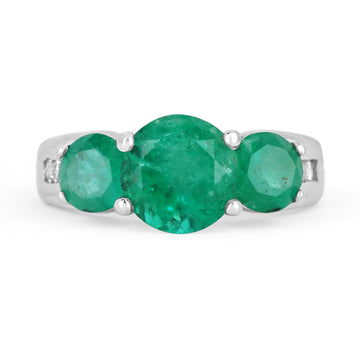 3.55tcw Emerald & Diamond Three Stone Engagement Ring Gold 14K