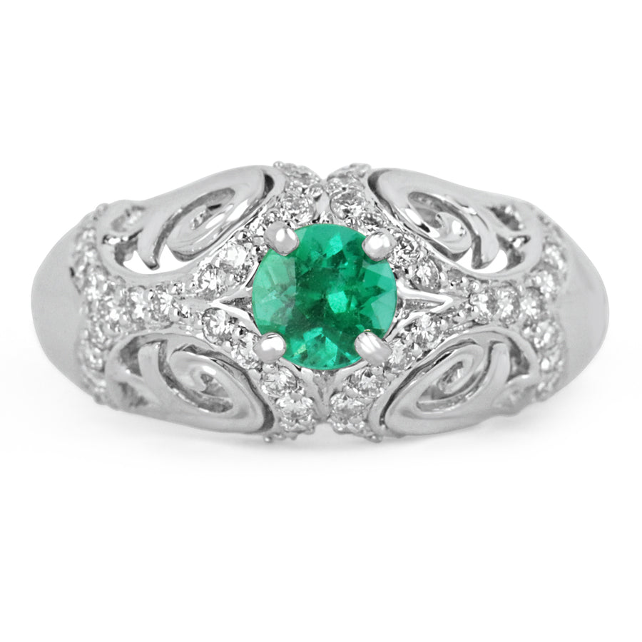 0.83tcw Natural Emerald Halo Pave Round Diamond Engagement Ring Gold 14K