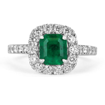 Emerald Halo Ring in 14K White Gold AAA+ 2.30tcw Diamonds
