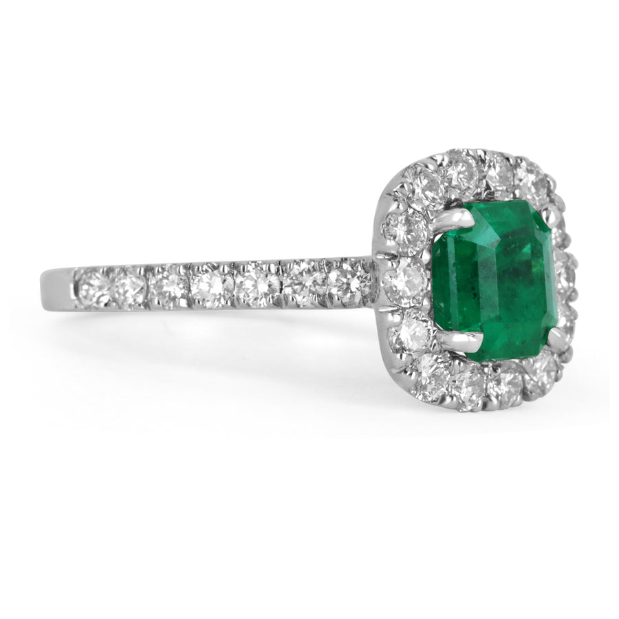 Natural Emerald & Diamond Halo Statement Ring 14K