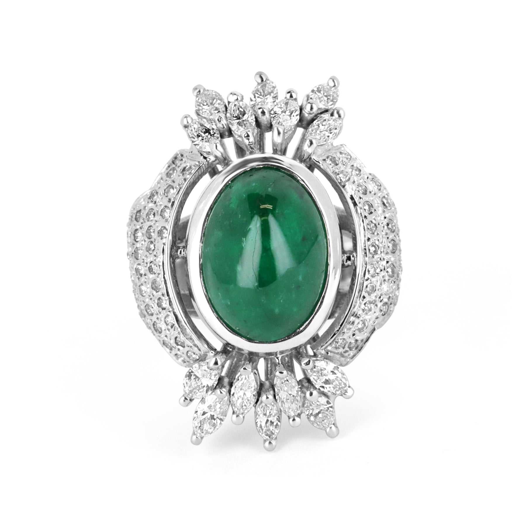 6.85 Carats Estate Emerald Cabochon & Diamond Cocktail Ring 18K