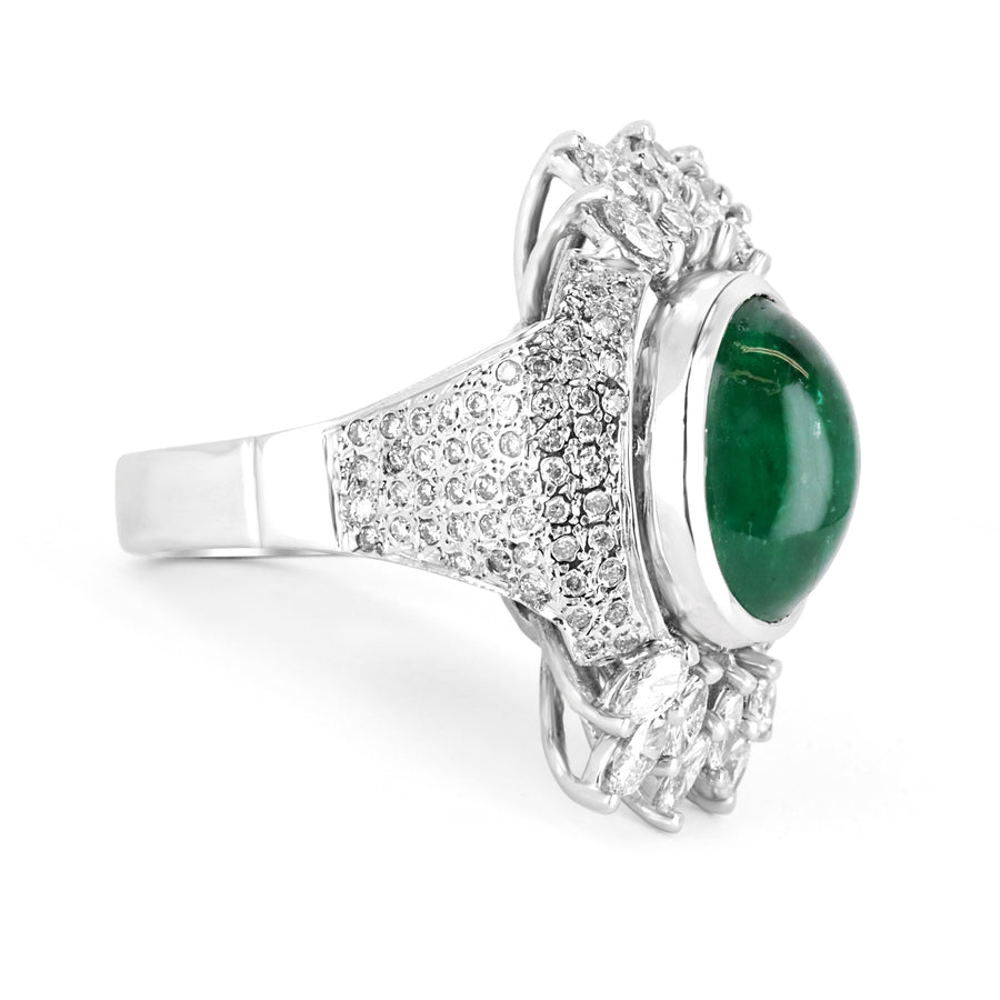  Estate Emerald Cabochon & Diamond  Ring 18K