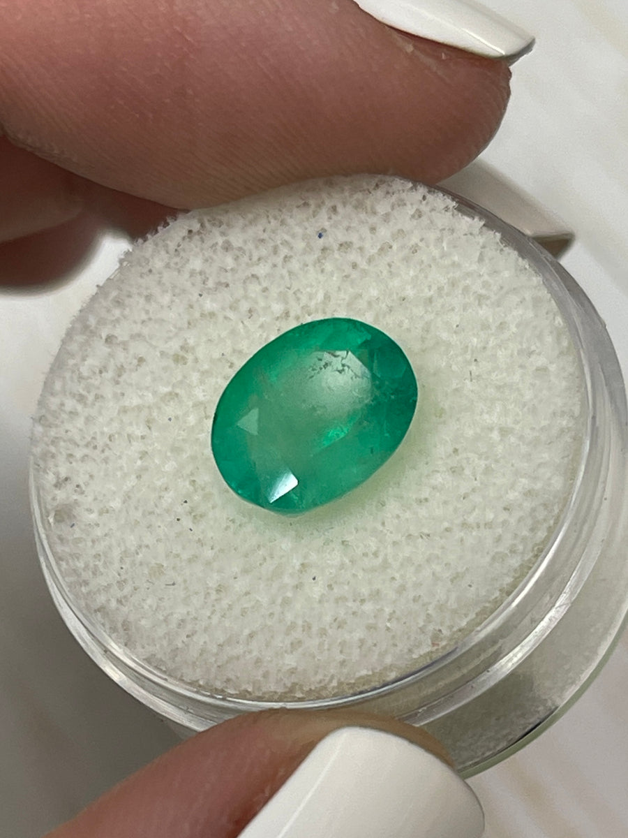 3.48 Carat Semi-Transparent Green Natural Loose Colombian Emerald-Oval Cut