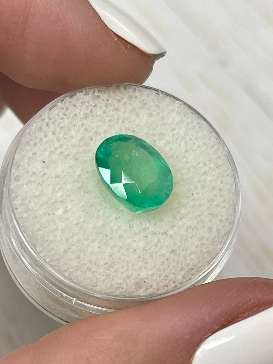 3.48 Carat Natural Colombian Emerald - Oval Shaped, Semi-Transparent Green