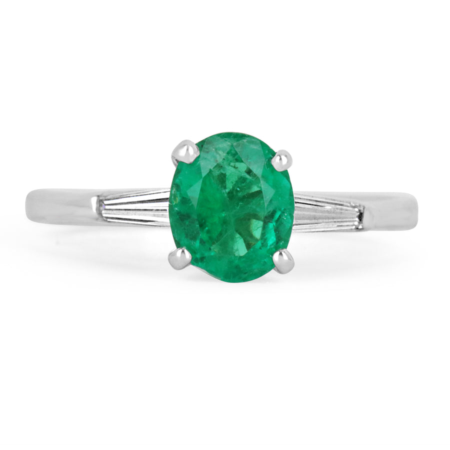 Emerald & Diamond 3 Stone Engagement Ring White Gold, Natural