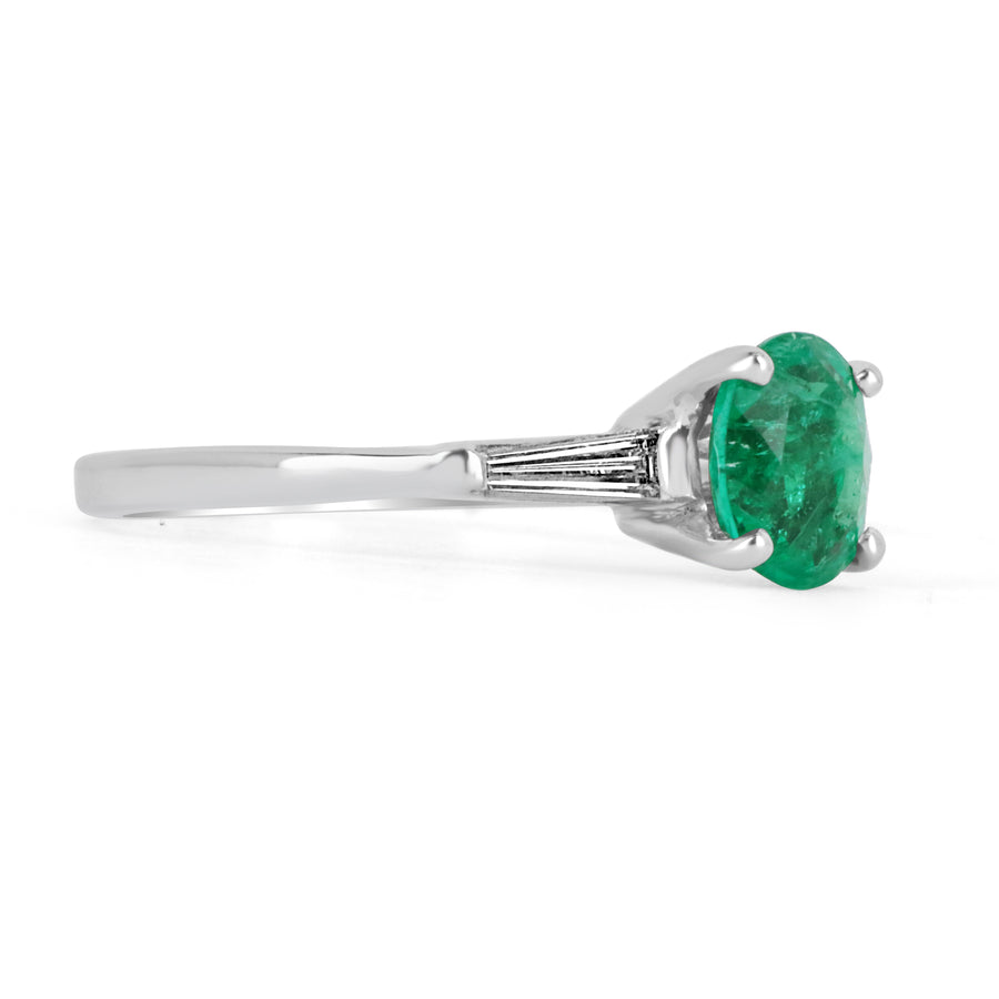 Colombian Emerald, Emerald Cut & Tapered Baguette Diamond Ring
