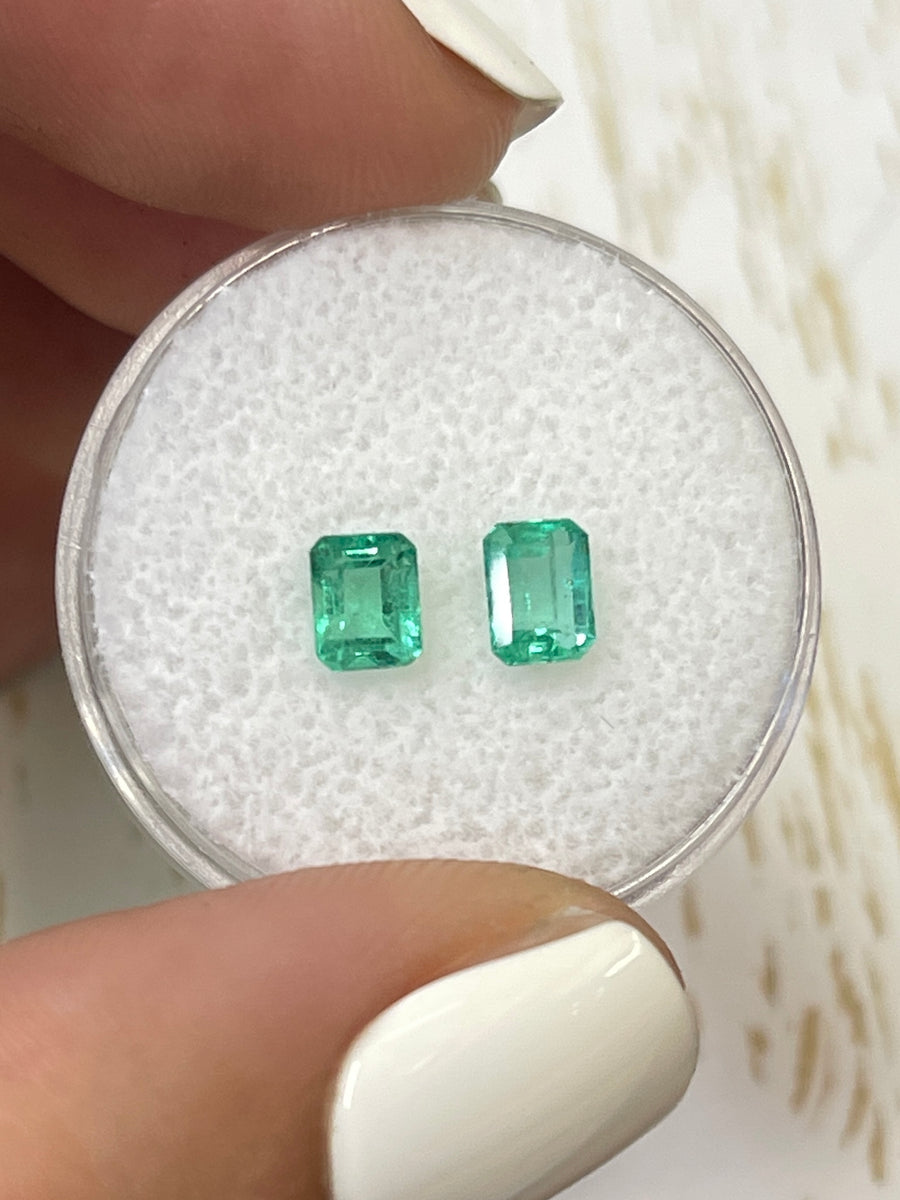 Bluish Green Loose Colombian Emeralds - 1.05tcw - Matching Emerald Cut Stones