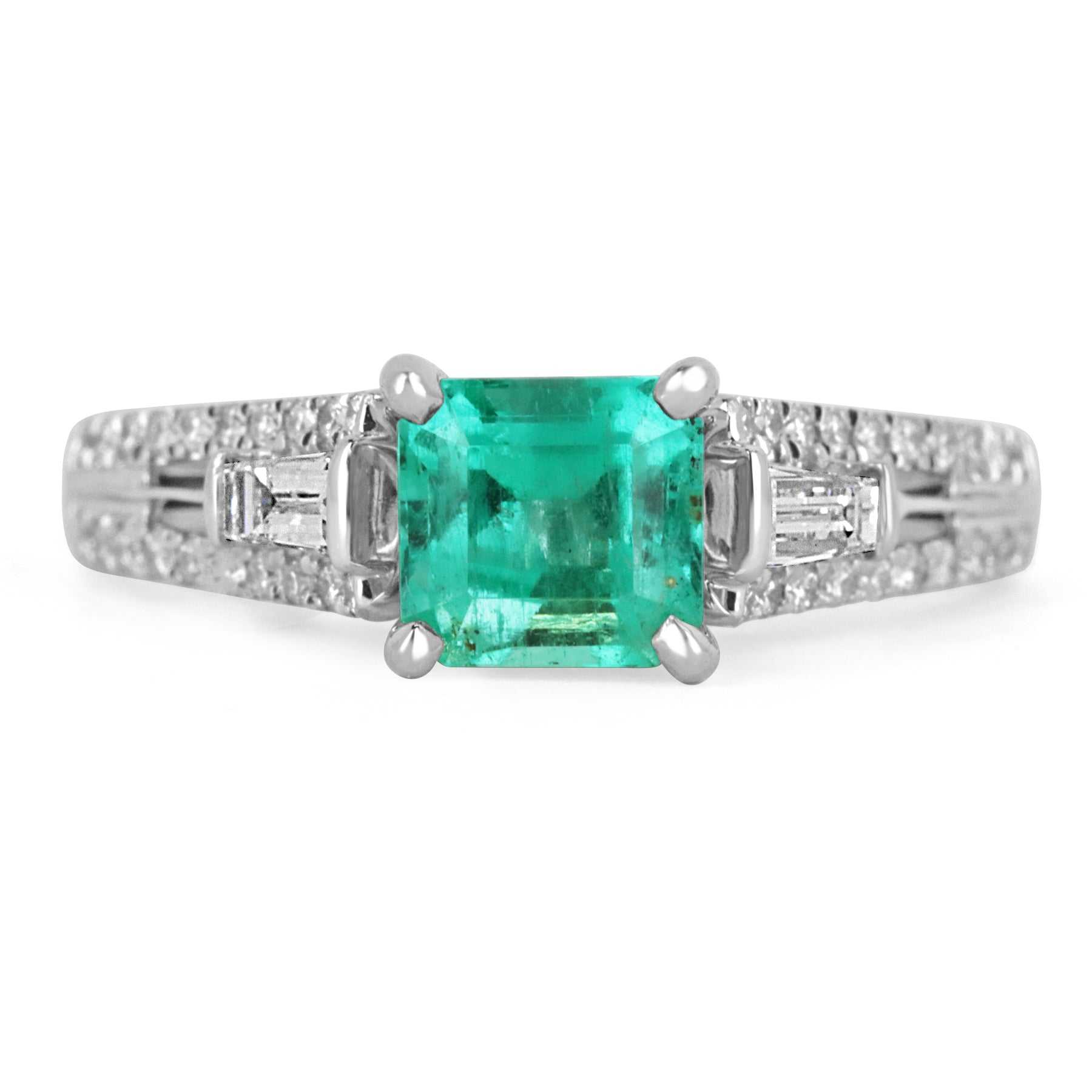 Emerald Elegance: 1.68tcw Colombian Emerald Solitaire with Diamond Accent Ring in 14K Gold