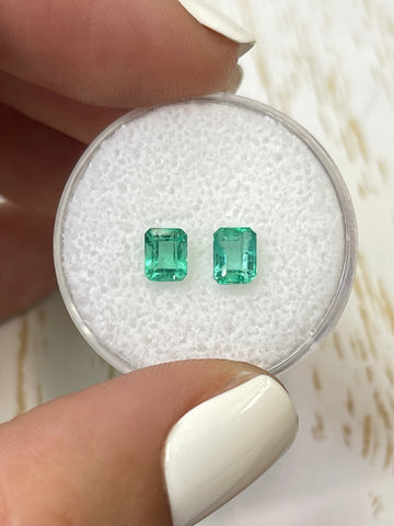 Emerald Cut Loose Colombian Emeralds - 1.05 Total Carat Weight in Bluish Green Shade