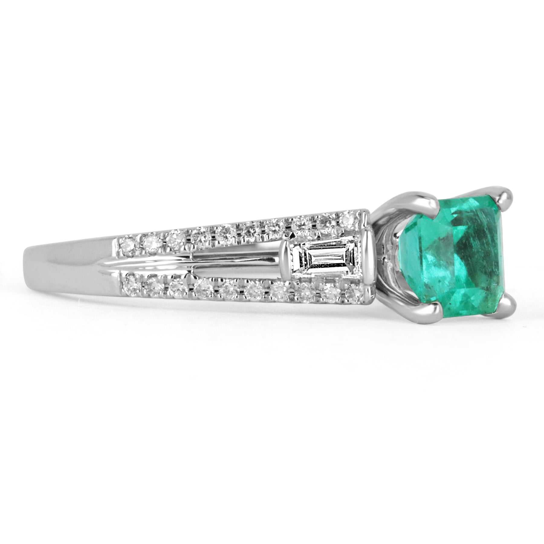 Dazzling Brilliance: 1.68tcw Colombian Emerald Solitaire with Diamond Accent Ring - A Shimmering Beauty