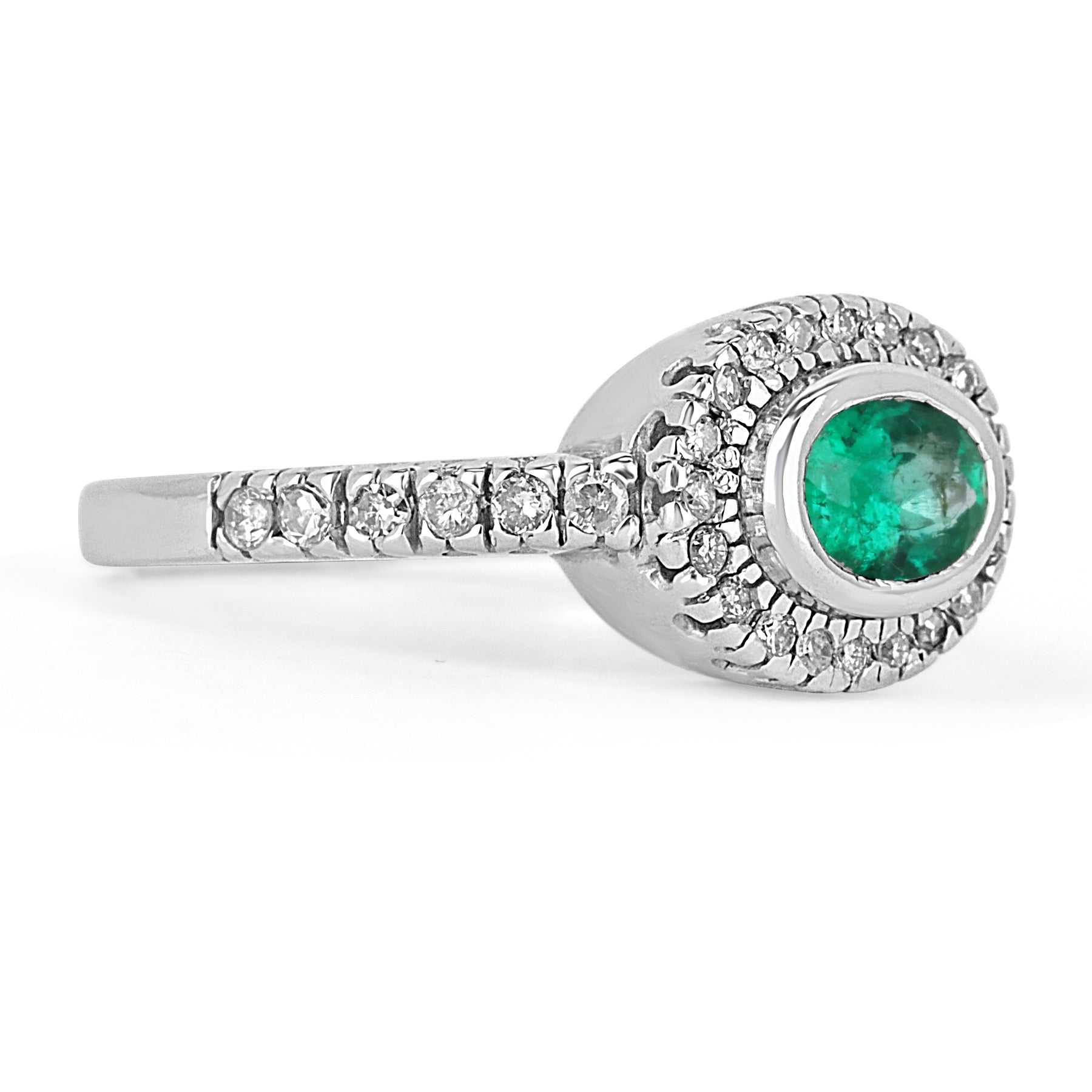 1.68tcw East to West Oval Dark Emerald & Diamond Accent Bezel Ring 14K