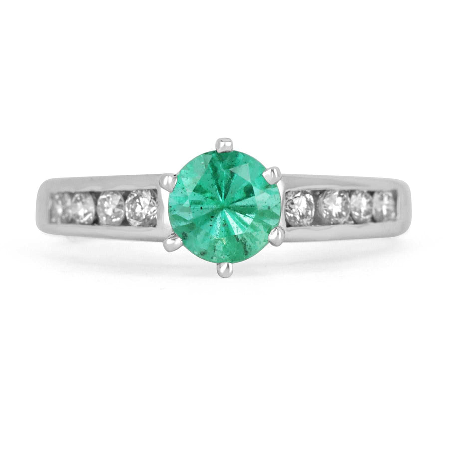 1.0tcw Round Brazilian Emerald & Diamond Shank Engagement Ring
