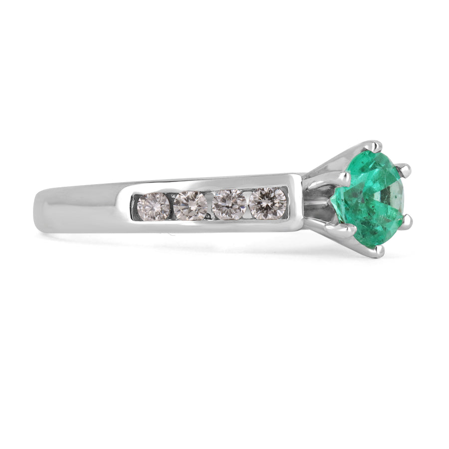 Dazzling Brilliance: 1.0tcw Round Brazilian Emerald & Diamond Shank Engagement Ring