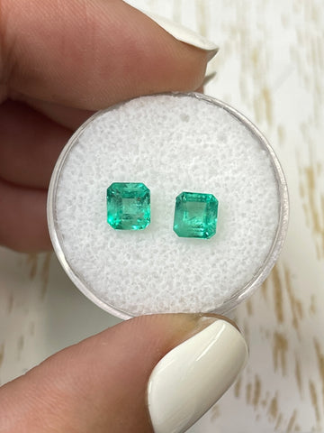 Asscher Cut Colombian Emeralds - 1.45 Total Carat Weight - Bluish Green Shade - Loose Gemstones
