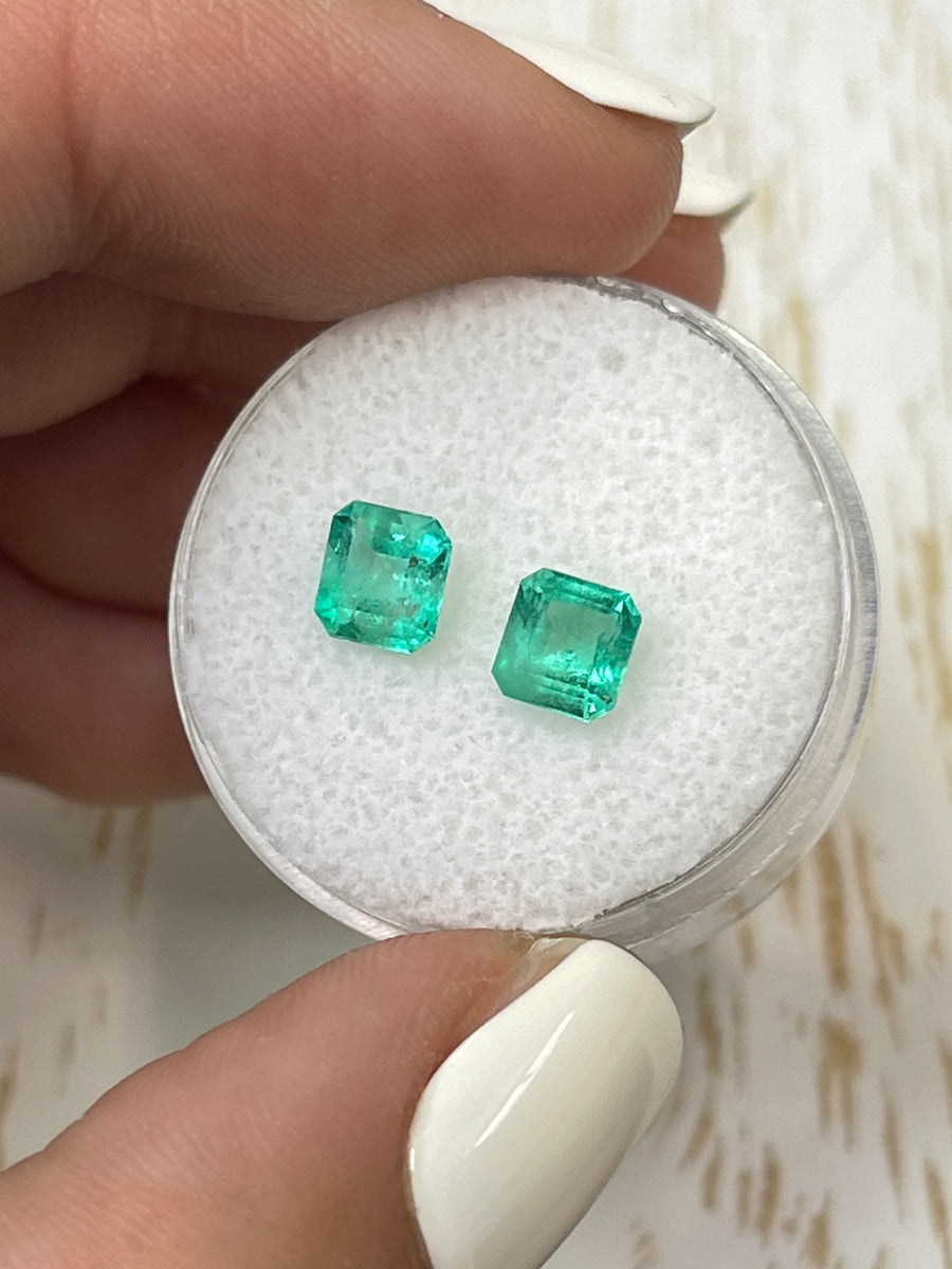 5.5x5 Loose Colombian Emeralds - Matched Pair - Bluish Green - 1.45tcw - Asscher Cut