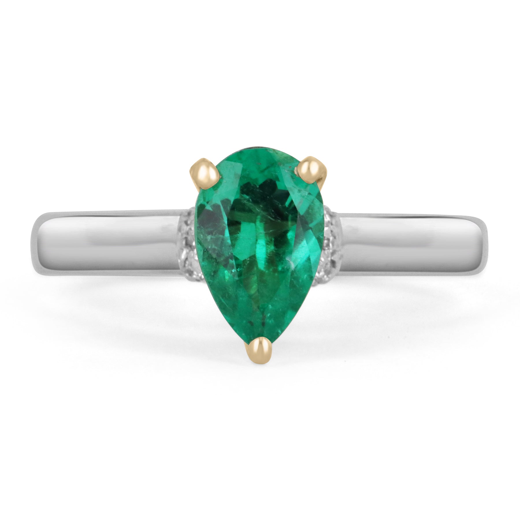 1.10tcw Pear Colombian Emerald, Diamond, & Sapphire Accent Ring 14K - JR Colombian Emeralds