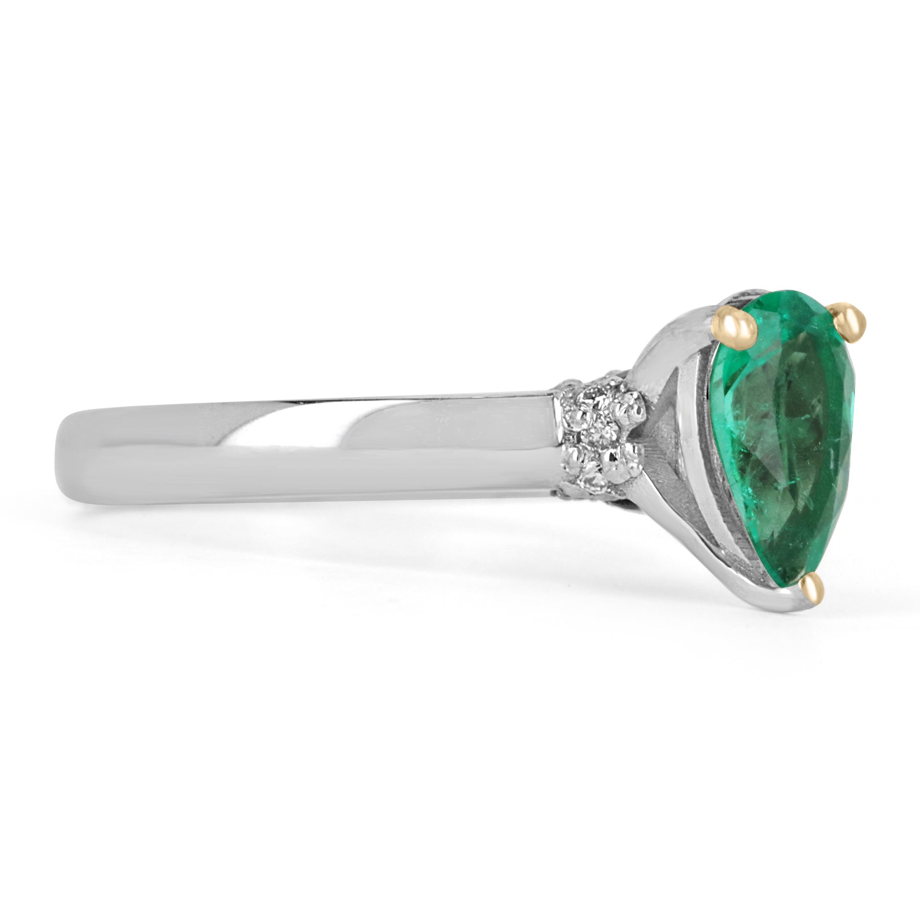 1.10tcw Pear Colombian Emerald, Diamond, & Sapphire Accent Ring 14K - JR Colombian Emeralds