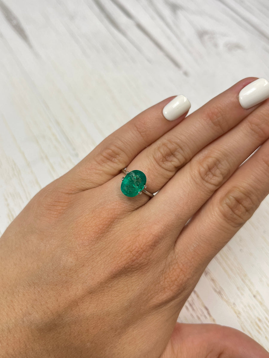 3.51 Carat Oval Colombian Emerald - Vibrant Green Hue, Genuine Loose Gemstone