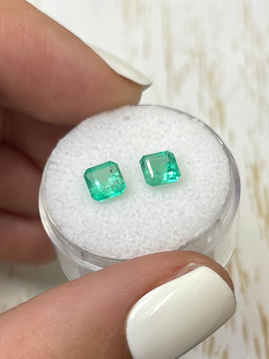 5.5x5 Loose Colombian Emeralds - Asscher Cut - Matching Pair - Bluish Green Hue