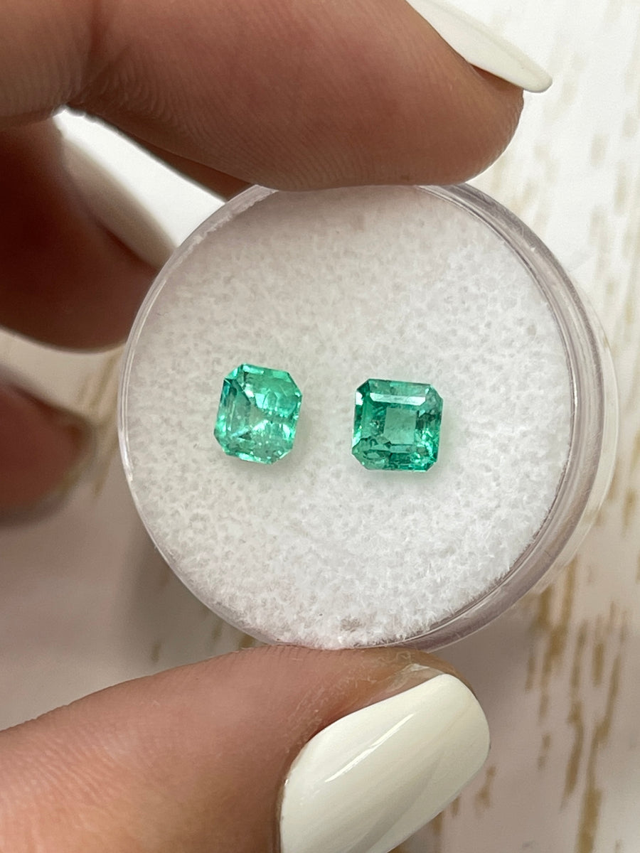 Vivid Green Colombian Emeralds - 5x5 mm Size - 1.46 TCW - Asscher Cut