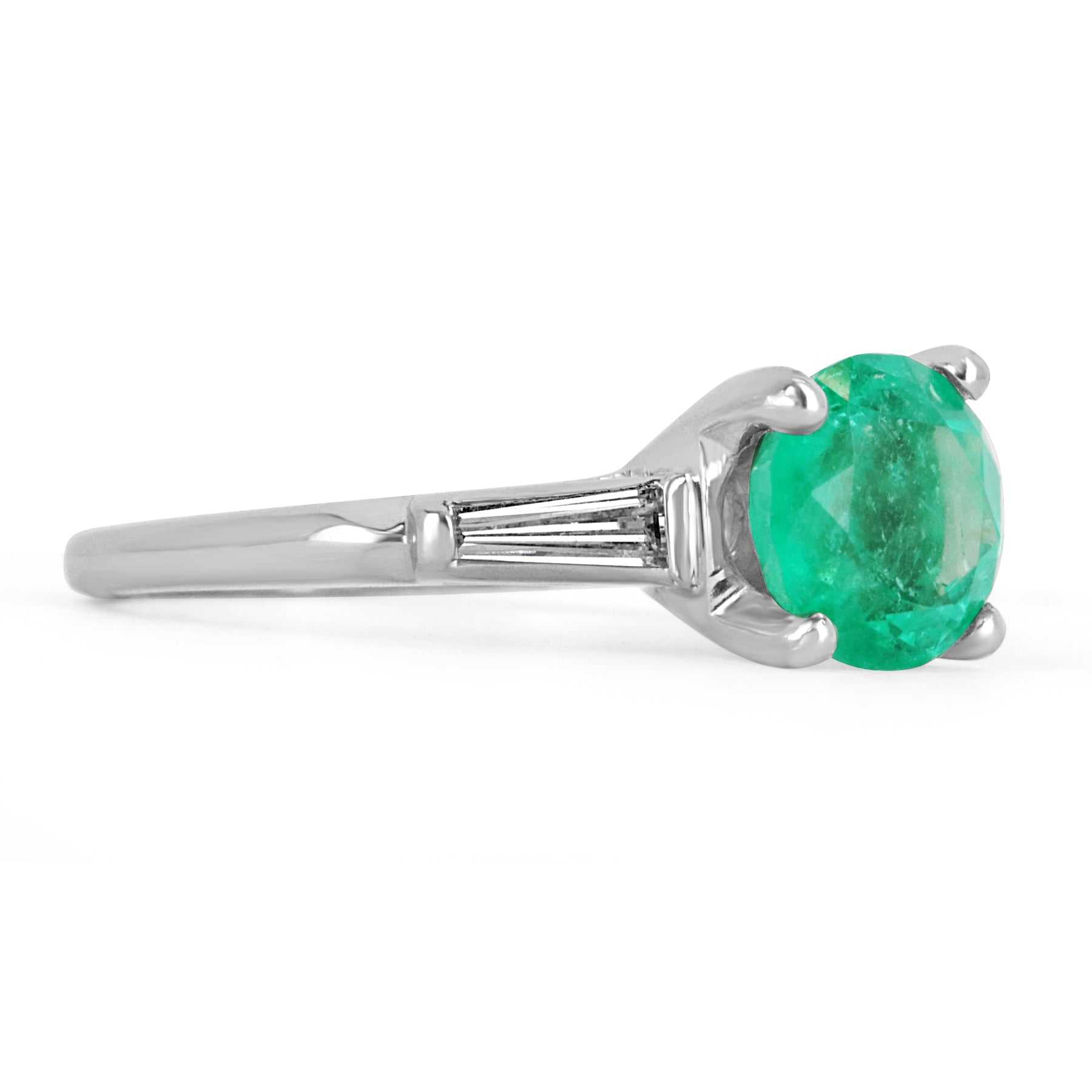 Round Emerald & Diamond Three Stone