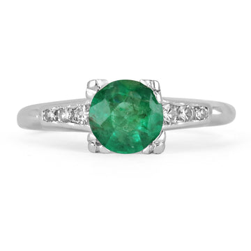 Dainty Delight: 1.0tcw Dark Green Natural Emerald & Diamond Engagement Ring in 14K Gold