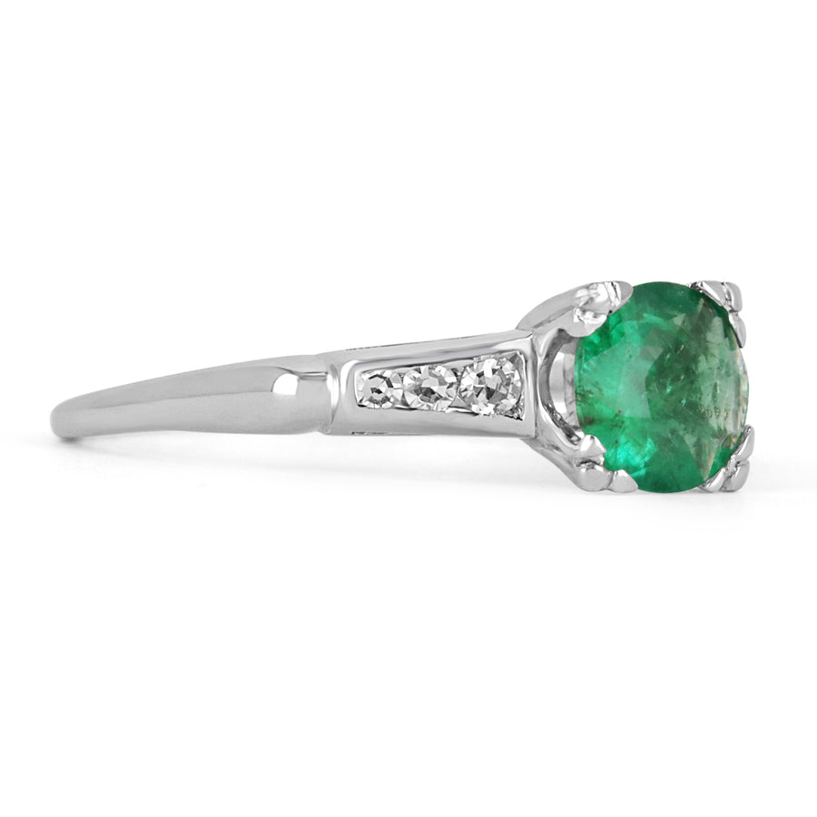 Dazzling Brilliance: 1.0tcw Dark Green Natural Emerald & Diamond Engagement Ring - 14K Gold Beauty